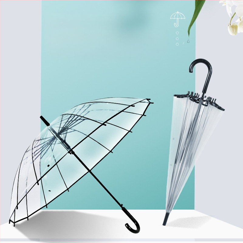 Ilgas rankos skėtis su tiesia lazdele, PVC audinys 190t, 16 plieninių rėmų, rankinis atidarymas, logotipo spauda ir pritaikymas galimi