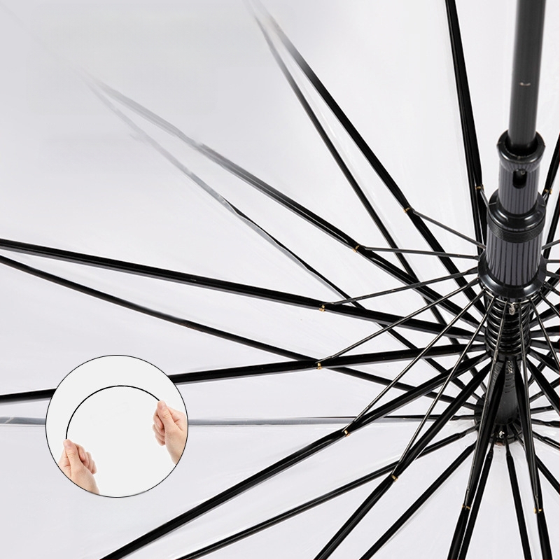 Ilgas rankos skėtis su tiesia lazdele, PVC audinys 190t, 16 plieninių rėmų, rankinis atidarymas, logotipo spauda ir pritaikymas galimi