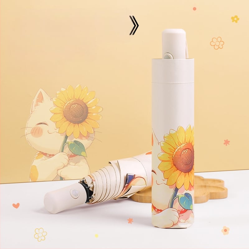 Automatinis sulankstomas skėtis nuo saulės ir lietaus, Vinyl 190T danga, 8 pluošto skliausteliai, aliuminis kotas, Cartoon gėlės dizainas