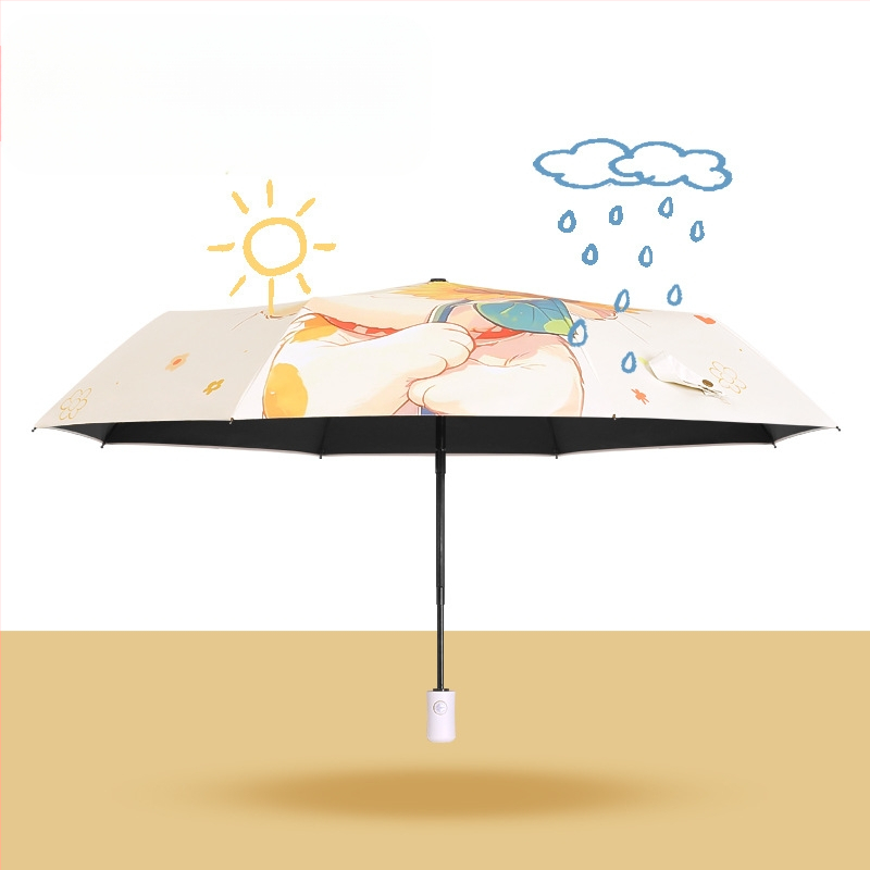 Automatinis sulankstomas skėtis nuo saulės ir lietaus, Vinyl 190T danga, 8 pluošto skliausteliai, aliuminis kotas, Cartoon gėlės dizainas