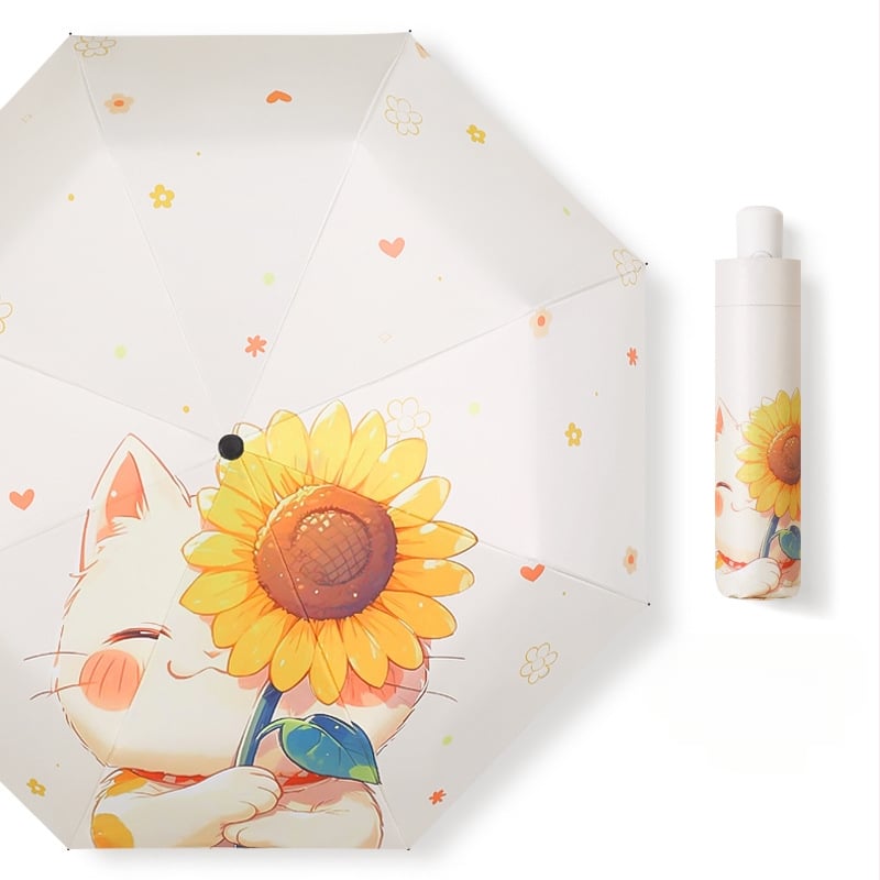 Automatinis sulankstomas skėtis nuo saulės ir lietaus, Vinyl 190T danga, 8 pluošto skliausteliai, aliuminis kotas, Cartoon gėlės dizainas