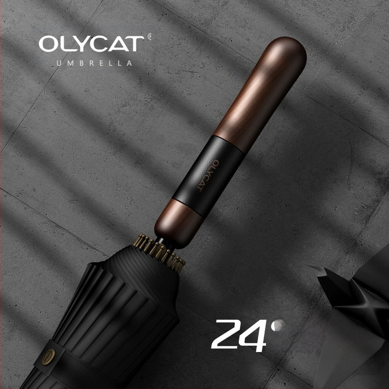 Olycat skėtis su medine rankena ir 24 šereliai, sustiprintas rėmas, vėjo atsparus, ilga tiesi rankena, pusiau automatinis atidarymas, vyriškas verslo skėtis