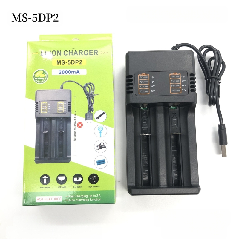 Двоен слот USB зарядно за литиеви батерии 18650/26650 с интелигентно бързо зареждане, изход 4.2V 2A, вход 110-240V, CE сертифициран