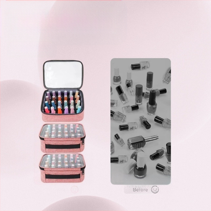 Trysluoksnė nagų lako laikymo maišelis su ratukais, talpina iki 70 butelių, iš Oxford audinio, atsparus vandeniui.