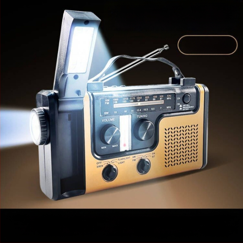 Ραδιόφωνο έκτακτης ανάγκης, φορητό, πολυλειτουργικός φωτισμός, χειροκίνητη γεννήτρια ισχύος, ηλιακή τροφοδοσία