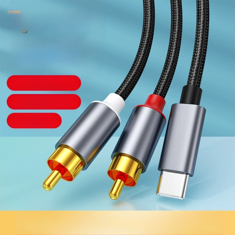 Type-C към Lotus Head двуканален аудио кабел за аудио система, златно покритие на медна сърцевина, нейлонова оплетка, ROHS сертифициран