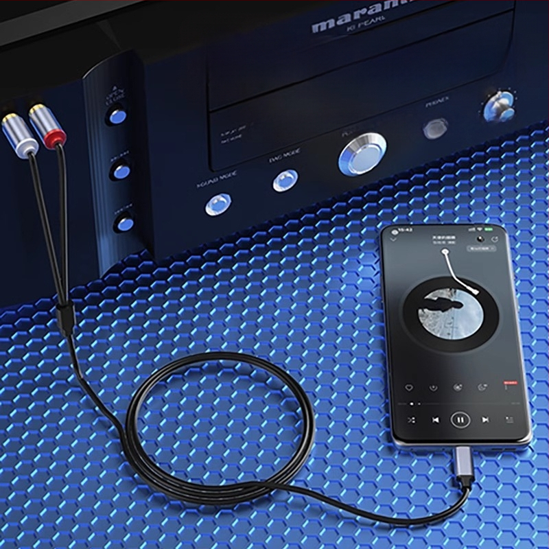 Type-C към Lotus Head двуканален аудио кабел за аудио система, златно покритие на медна сърцевина, нейлонова оплетка, ROHS сертифициран