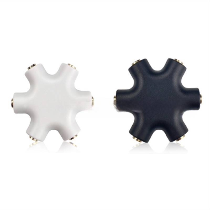 Šešiakampis ausinių skirstytuvas garso dalijimui tarp skaitmeninių įrenginių — prekės ženklas: Neutral; modelis: Hexagonal earphone splitter; suderinamas su skaitmeniniais įrenginiais; svoris: 0.06