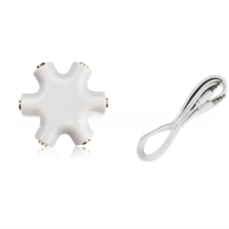 Šešiakampis ausinių skirstytuvas garso dalijimui tarp skaitmeninių įrenginių — prekės ženklas: Neutral; modelis: Hexagonal earphone splitter; suderinamas su skaitmeniniais įrenginiais; svoris: 0.06