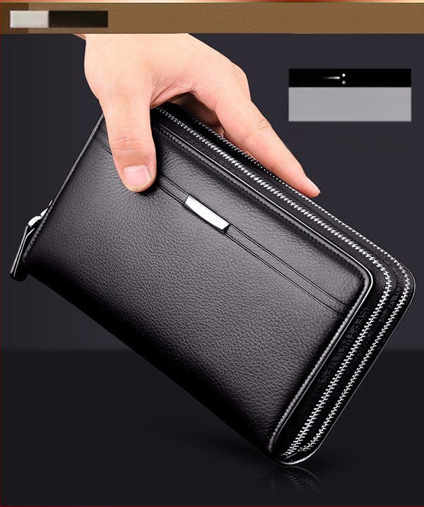 Powerful Paul PU odinė unisex piniginė su dvigubu užtrauktuku, kuverto stiliaus dizainas, banknotų kilpa ir kelios kortelių kišenės