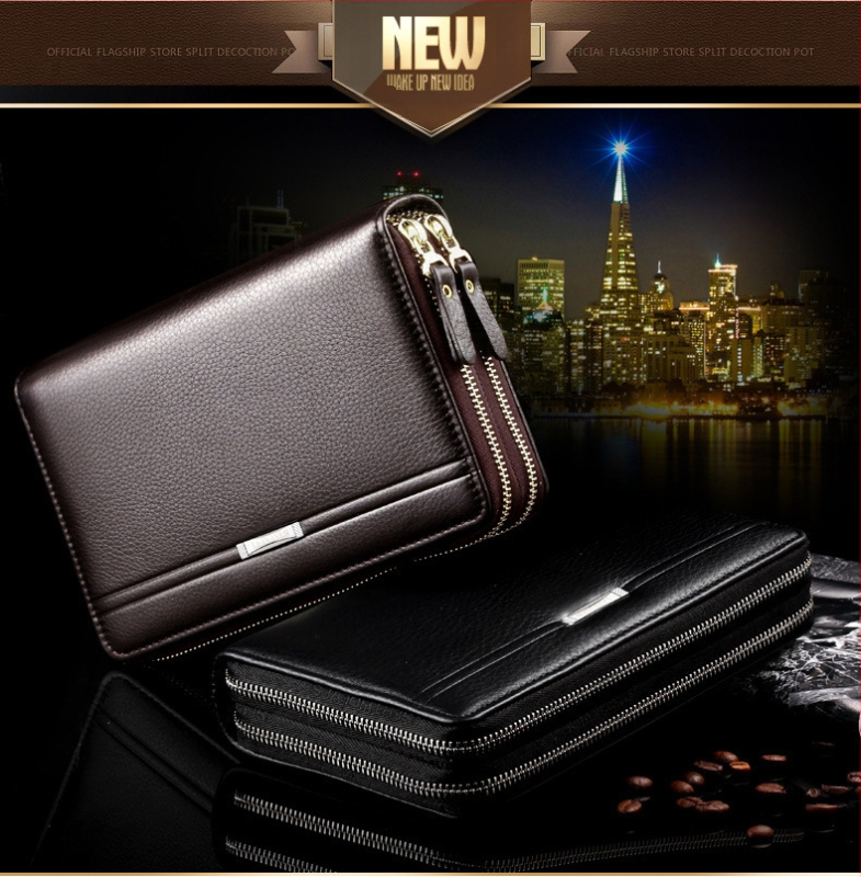 Powerful Paul PU odinė unisex piniginė su dvigubu užtrauktuku, kuverto stiliaus dizainas, banknotų kilpa ir kelios kortelių kišenės