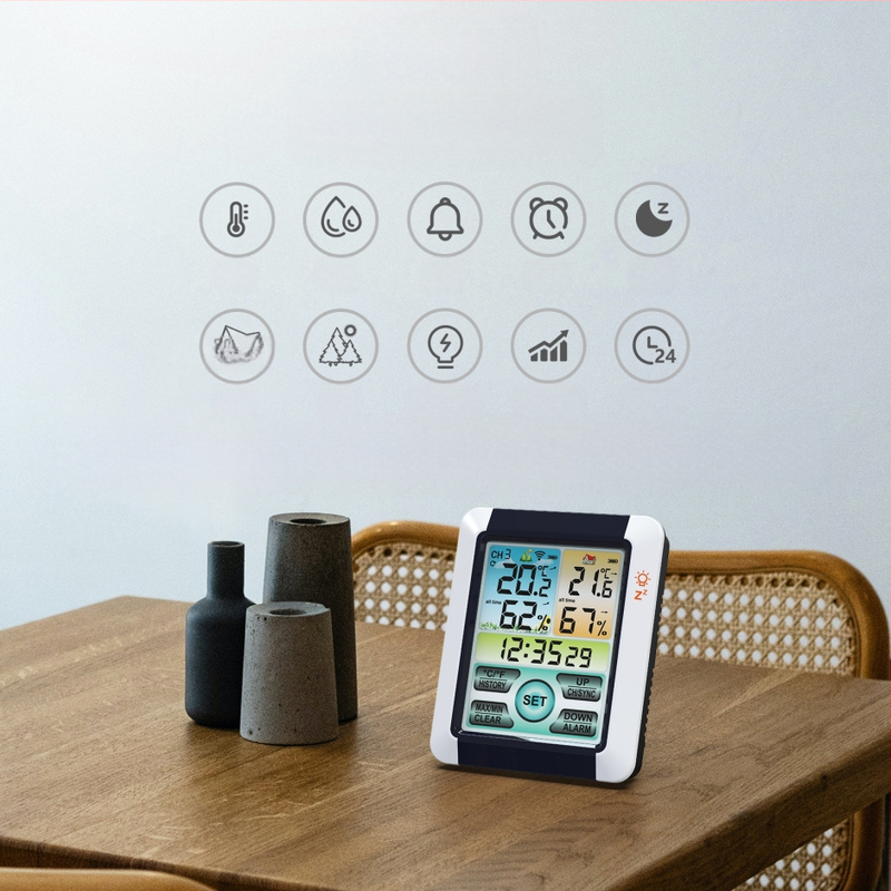 Patalpos temperatūros matuoklis su 0,1°C raiška, pritaikomas apdorojimas, licencijuota privataus prekių ženklo etiketė