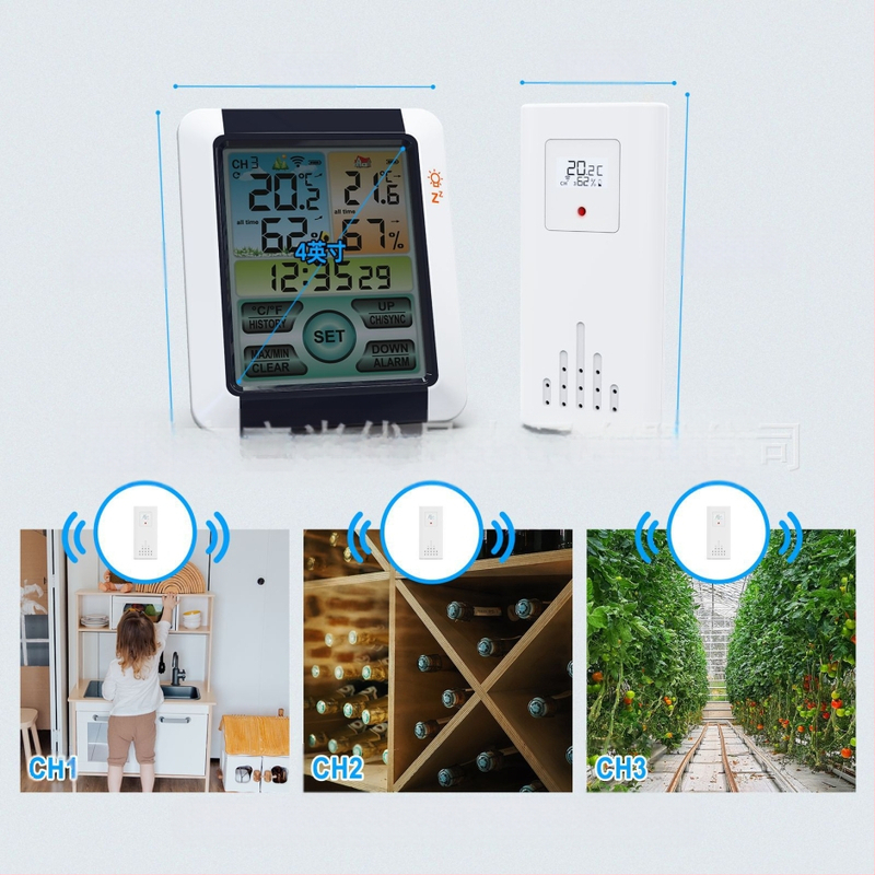 Patalpos temperatūros matuoklis su 0,1°C raiška, pritaikomas apdorojimas, licencijuota privataus prekių ženklo etiketė