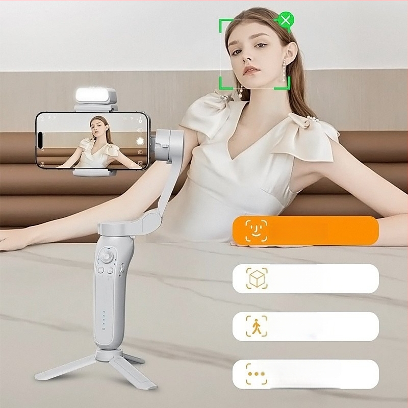 3 ašis išmanųjį telefoną stabilizatorius su veido fiksavimu, lengvas rankinis stabilizavimas, ABS+PC korpusas, suderinamas su Android/iOS, horizontali 340°, vertikali 160° sukimai, svoris 348 g