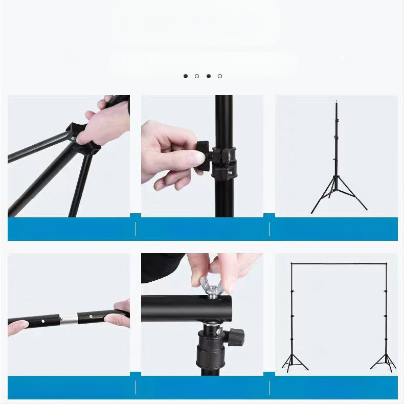 Metalo fono stovas produktų fotografavimui, išsiskleidžia iki 210×300 cm, svoris 2,5 kg.