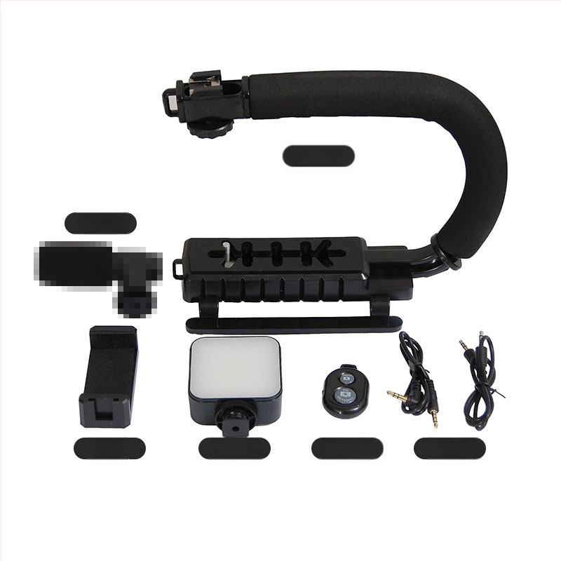 U formos nešiojamas vaizdo stabilizatorius su LED apšvietimu mobiliems telefonams; 2W LED, 6500K, 3V maitinimas, ryškumo reguliavimas