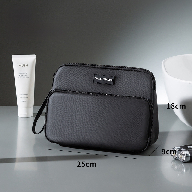 Trikampė vyriška kosmetikos rankinė kelionėms, didelė talpa, sausai–drėgnam atskyrimui, vandeniui atspari, 600D medžiaga