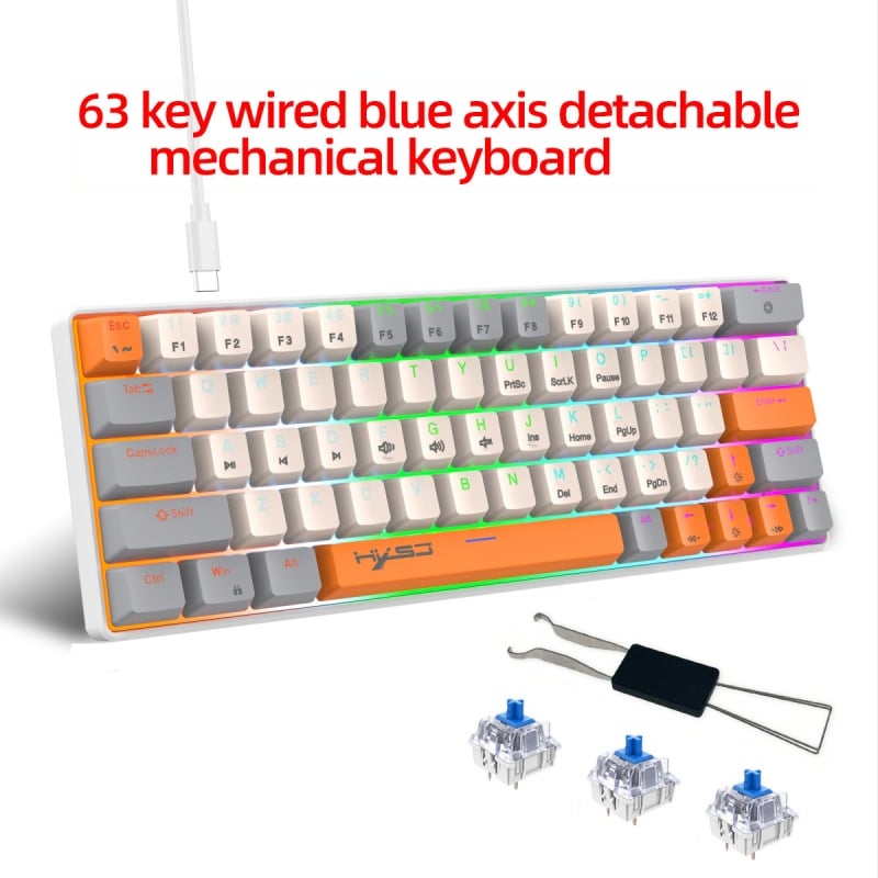 Laidinė žaidimų mechaninė klaviatūra su 63 klavišais, apšvietimas, 1,75 m laidas