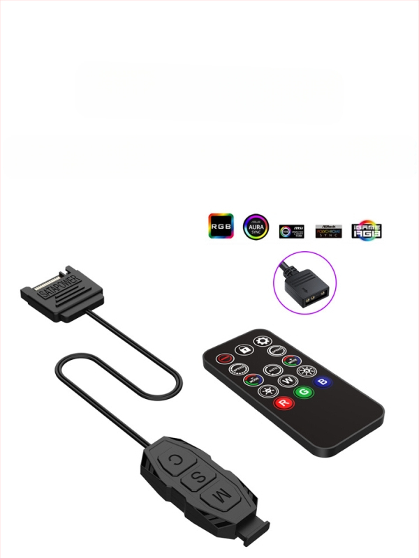 RC-01 ARGB контролер с 5V, 3-пинов ARGB интерфейс за осветление на корпусни вентилатори, безжично RGB дистанционно управление, SATA захранване