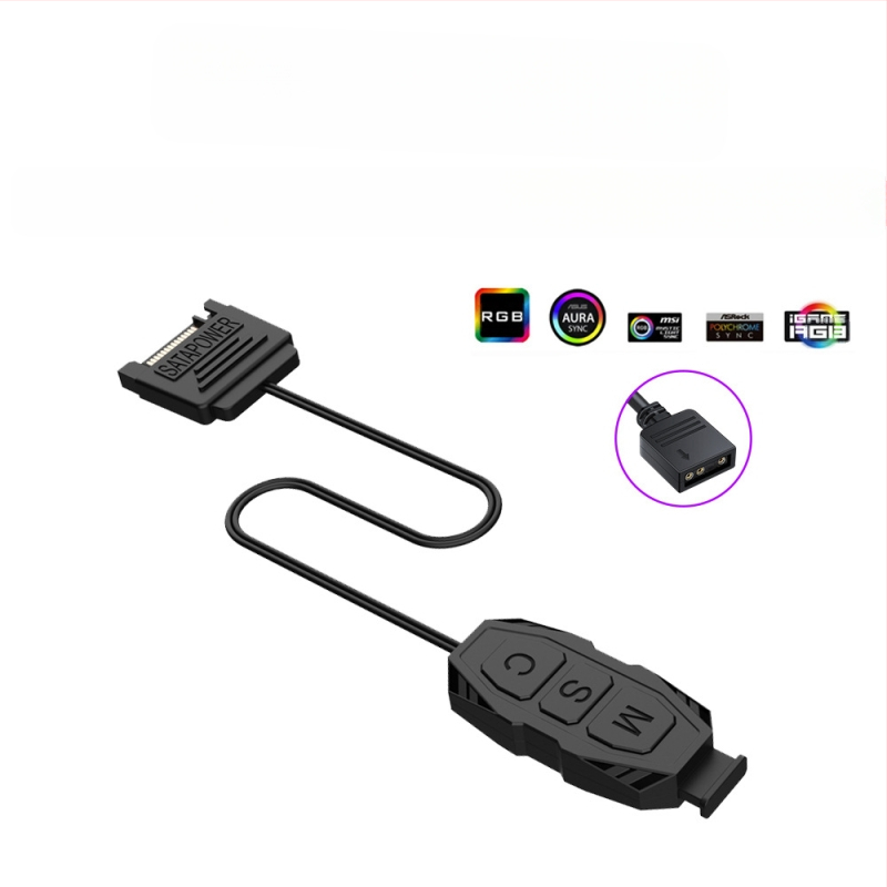 RC-01 ARGB контролер с 5V, 3-пинов ARGB интерфейс за осветление на корпусни вентилатори, безжично RGB дистанционно управление, SATA захранване