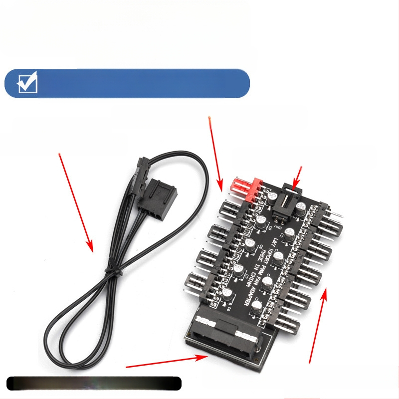 Хъб за вентилатори, 10-канален интелигентен контрол на температурата, 4-пинов PWM, захранване чрез SATA, OEM готов
