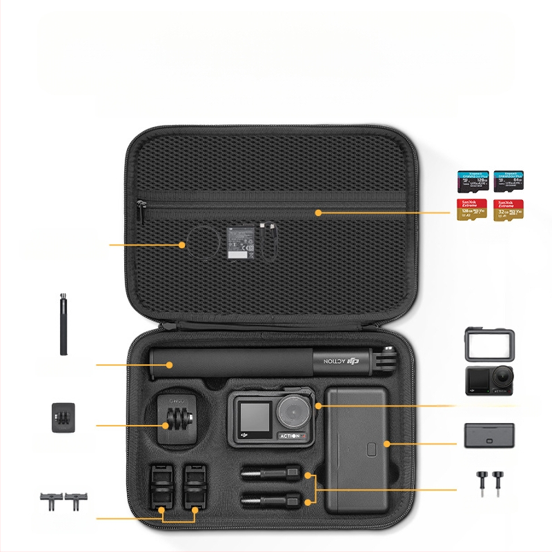 XFJI PU laikymo krepšys DJI Action3/4 veiksmo kameroms, nešiojimo per petį dizainas