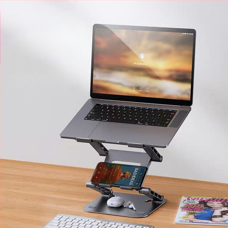 Βάση για φορητό υπολογιστή με τρία επίπεδα ρύθμισης ύψους, από ανθρακούχο χάλυβα, τύπου ανύψωσης για γραφείο, συμβατή με φορητούς έως 15,6 ιντσών, βάρος 1,5 kg