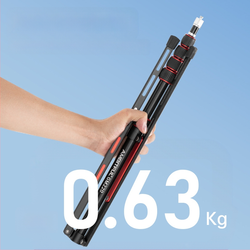 GM220 profesionalni stalak za fotografiju rasvjetu, aluminijska legura, visina 49.5–220 cm, nosivost 2.5 kg, 5 segmenata, promjer cijevi 1.3/1.6/1.9/2.2/2.5 cm