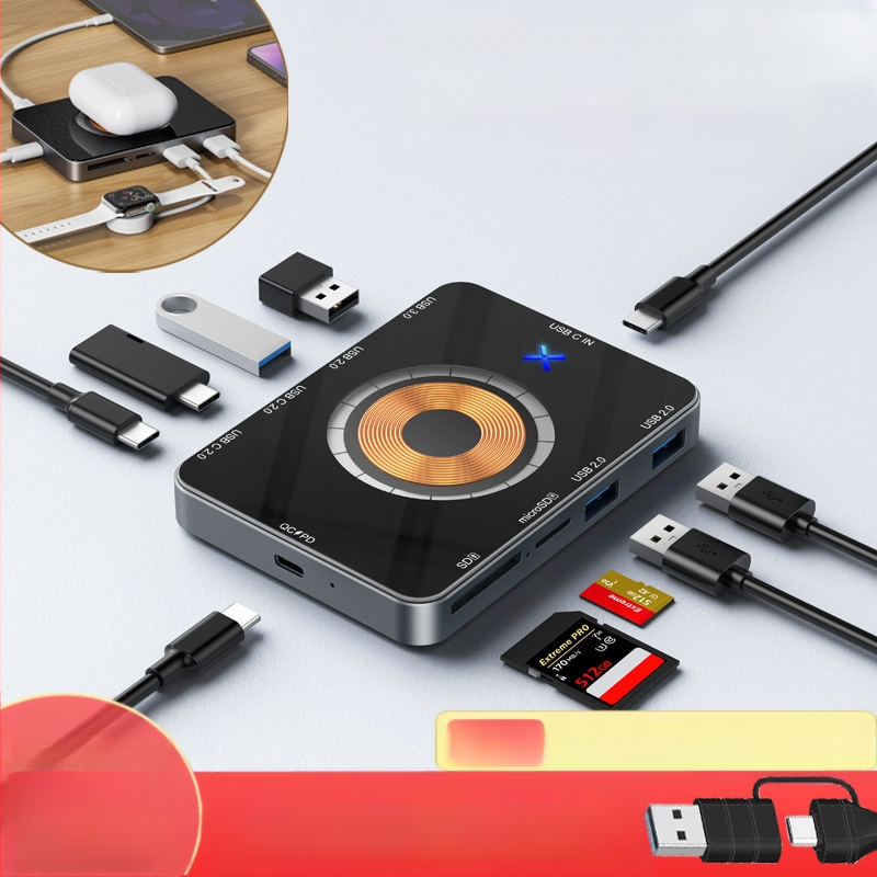 USB 3.0 hubo plėtimo stovas – Type-C jungtis, 5 Gbps, 60 cm kabelis, modelis YC7209, išorinis maitinimas