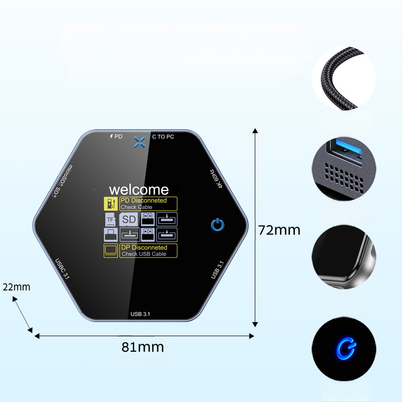 Type-C išplėtimo centras su 5 Gbps USB-C sąsaja, išorinė galia, modelis YC-931