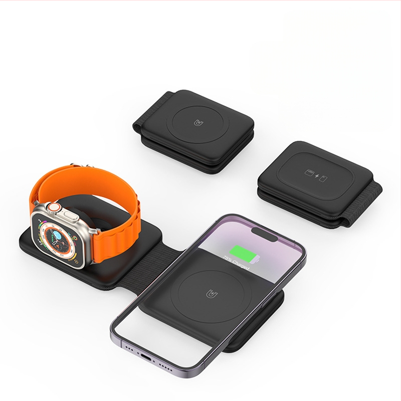 MagSafe 2-in-1 sulankstomas belaidis greito įkroviklis Apple ir Huawei laikrodžiams; Qi sertifikuotas, 15W maksimali galia, magnetinė įkrova, QC3.0