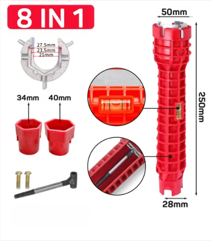 8-u-1 višenamjenski alat za drez i vodovodne cijevi, alat za montažu u kupaonici, izrađen od bakrene legure
