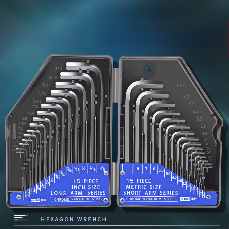 World Craftsman set šesterostrukih Allen ključeva od krom-vanadije čelika, crnooksidni premaz, produženi, 30 kom, metrički i inčni