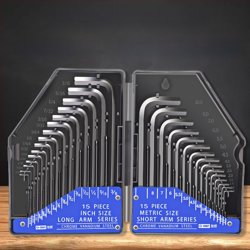 World Craftsman set šesterostrukih Allen ključeva od krom-vanadije čelika, crnooksidni premaz, produženi, 30 kom, metrički i inčni