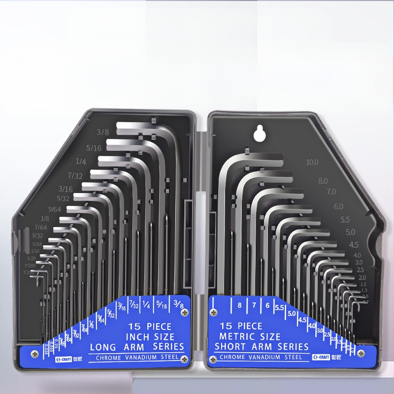 World Craftsman set šesterostrukih Allen ključeva od krom-vanadije čelika, crnooksidni premaz, produženi, 30 kom, metrički i inčni