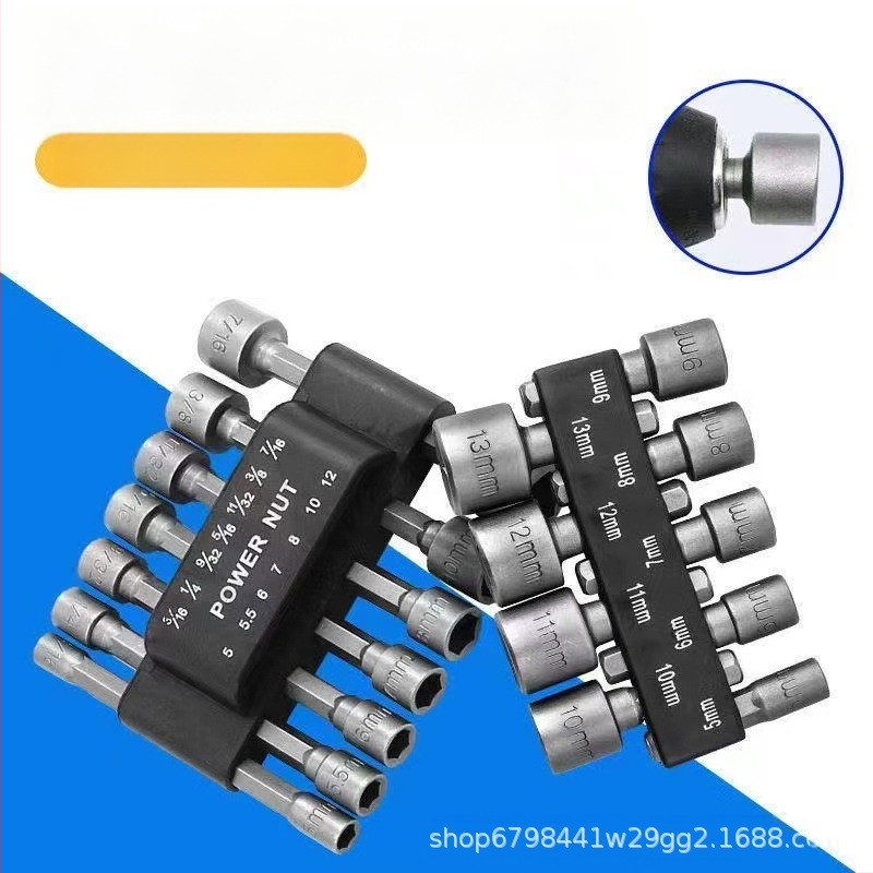 Set šestougaonih glava za bušilicu i odvijač, krom-vanadij čelik, premazana površina, tip: ključ s glavom