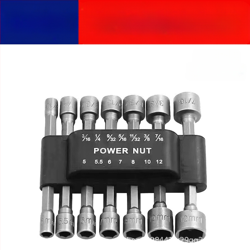 Set šestougaonih glava za bušilicu i odvijač, krom-vanadij čelik, premazana površina, tip: ključ s glavom