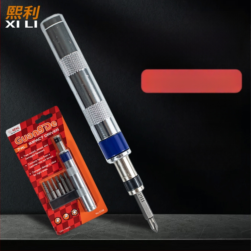 Mini smūginis atsuktuvų rinkinys su šešiakampiu rankena, didmeninė pakuotė (Medžiaga: S2+CRV)