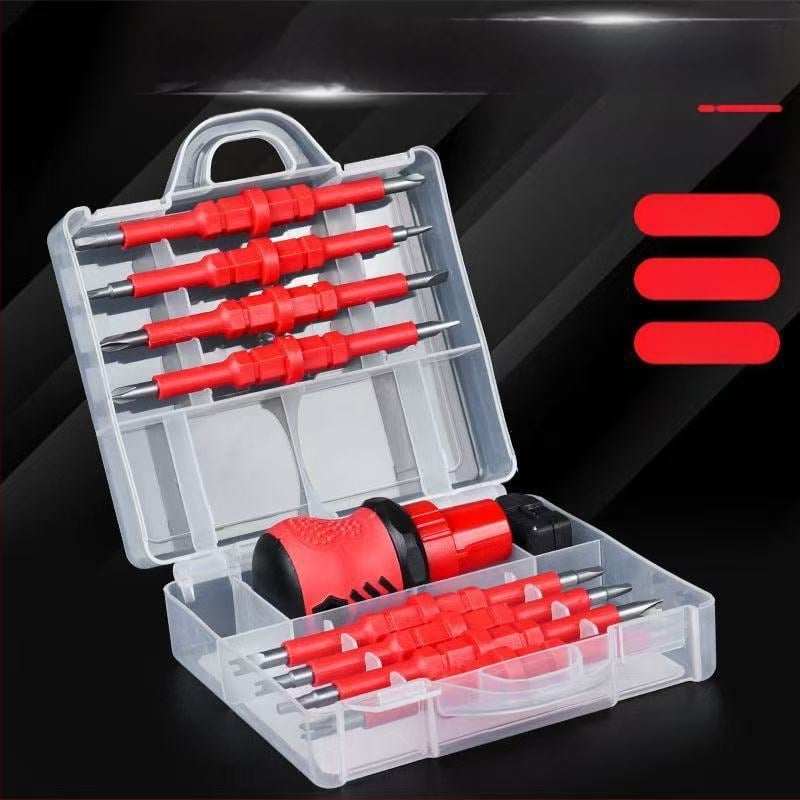 18-in-1 veržliarakčių rinkinys elektrikams su ratuku, izoliotas, S2 įrankio plienas, plastikinė rankena