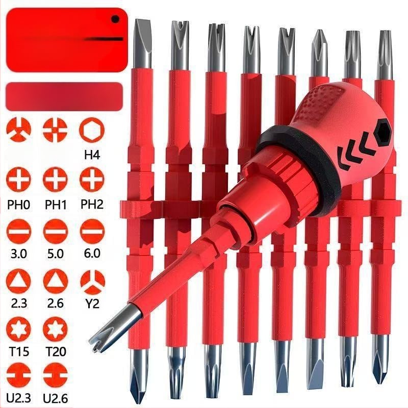 18-in-1 veržliarakčių rinkinys elektrikams su ratuku, izoliotas, S2 įrankio plienas, plastikinė rankena