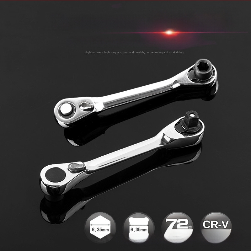 Mini veržlė su 1/4 colio kvadratine pavara, dvipusė, kvadratinė galva, chromo-vanadžio plienas, poliruota chromo danga