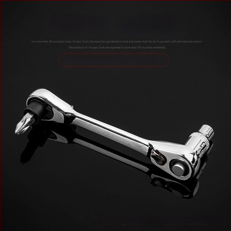 Mini veržlė su 1/4 colio kvadratine pavara, dvipusė, kvadratinė galva, chromo-vanadžio plienas, poliruota chromo danga