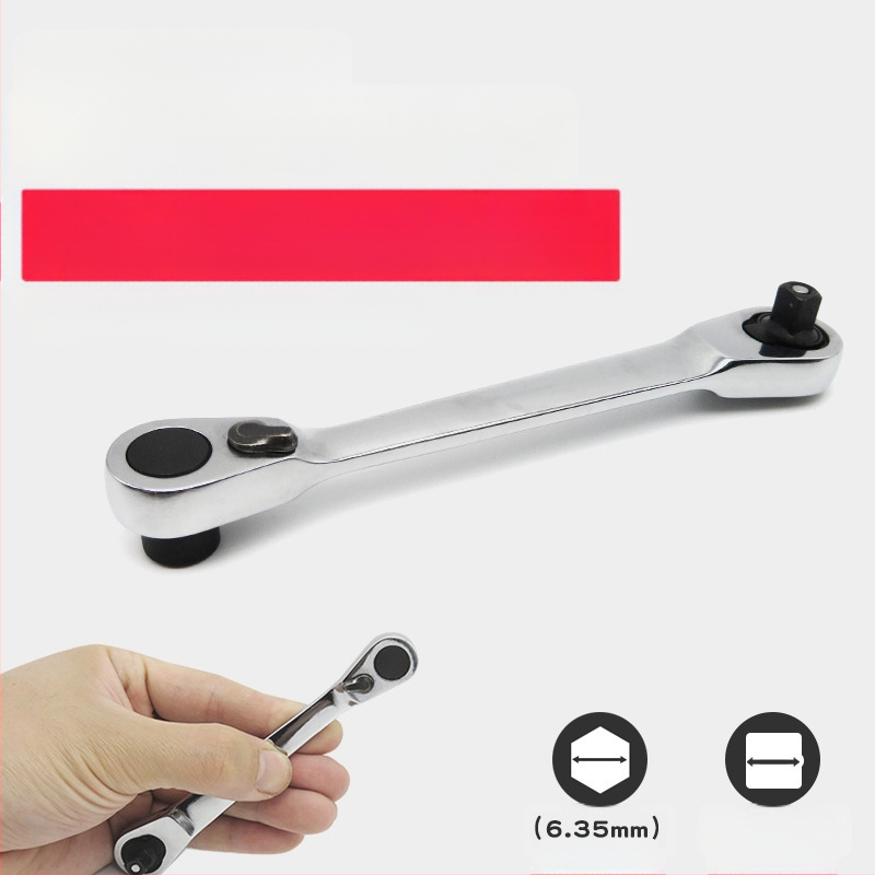 Mini veržlė su 1/4 colio kvadratine pavara, dvipusė, kvadratinė galva, chromo-vanadžio plienas, poliruota chromo danga