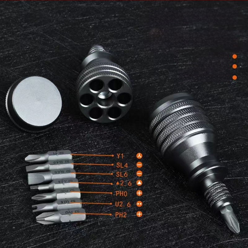 7-in-1 atsuktuvas iš CRV chromo-vanadžio plieno, ne magnetinis, be izoliacijos, kryžminio ir plokščio tipo antgaliai namų remontams