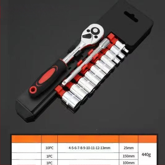 12 dalių ratchet raktų komplektas automobiliams, iš aukštos anglies plieno, elektroplatinis apdaila, 0,3 kg