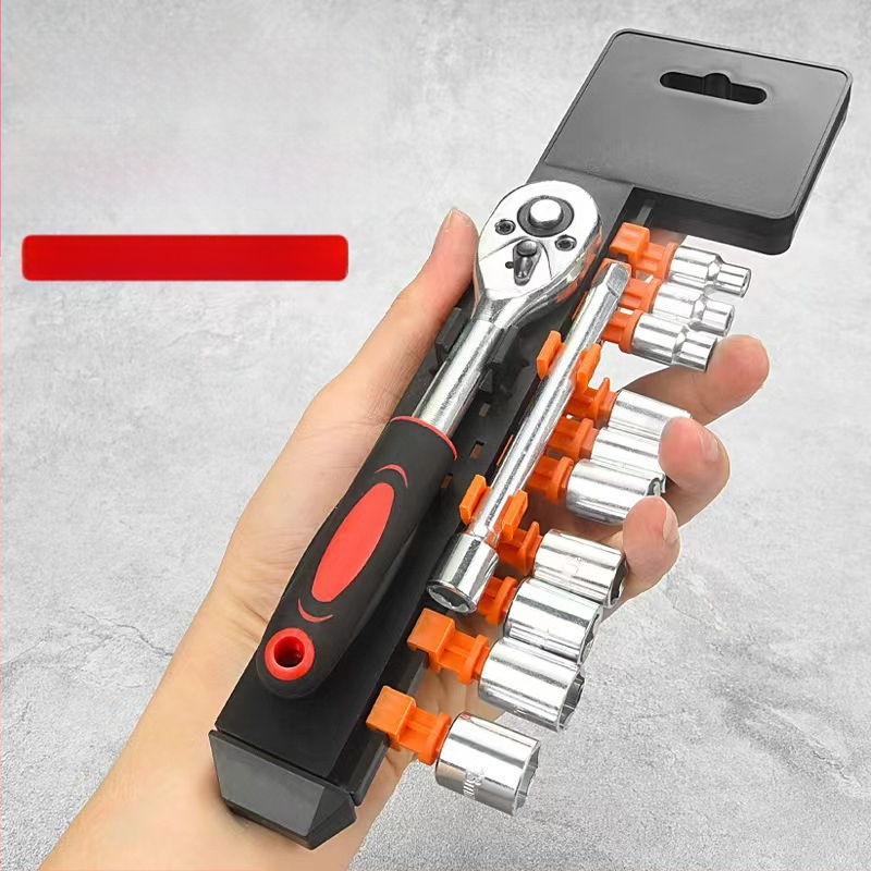 12 dalių ratchet raktų komplektas automobiliams, iš aukštos anglies plieno, elektroplatinis apdaila, 0,3 kg