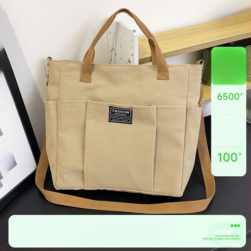 Tote rankinė iš storesnio audinio, didelė talpa, keli kišenės, vieno pečių/crossbody stilius, logotipas spausdintas termotransferu, Guangzhou kilmė