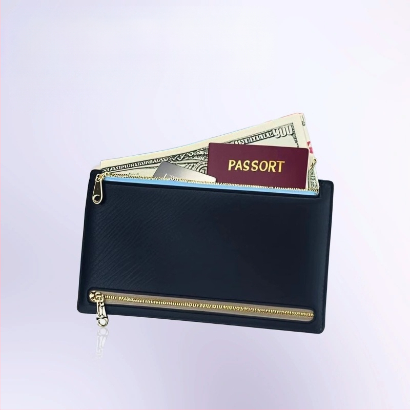 PU ādas pases un personas apliecības turētājs ar vairākiem rāvējslēdzēja nodalījumiem, lielas ietilpības, ultra viegls, ūdensizturīgs un pret zādzību, neilona iekšējā odere, biznesa elites stils ceļojumiem