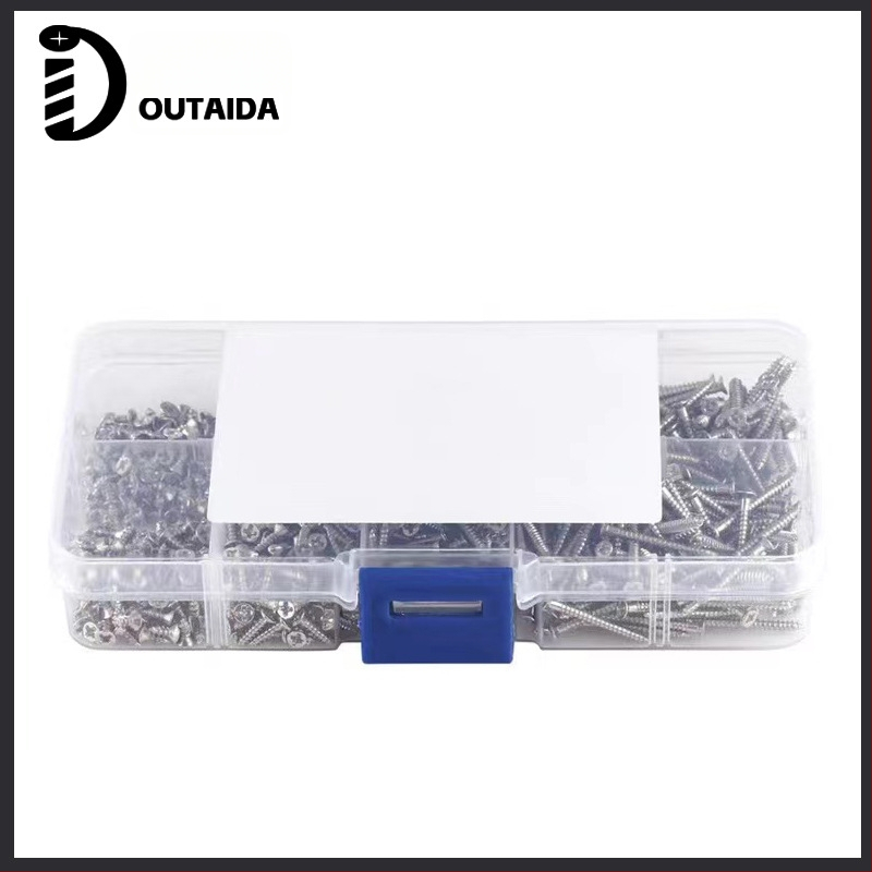 Outaida savęs srieginių varžtų rinkinys – 800 vnt., konuso formos galva, nikelio danga, anglies plienas Q235, GB846