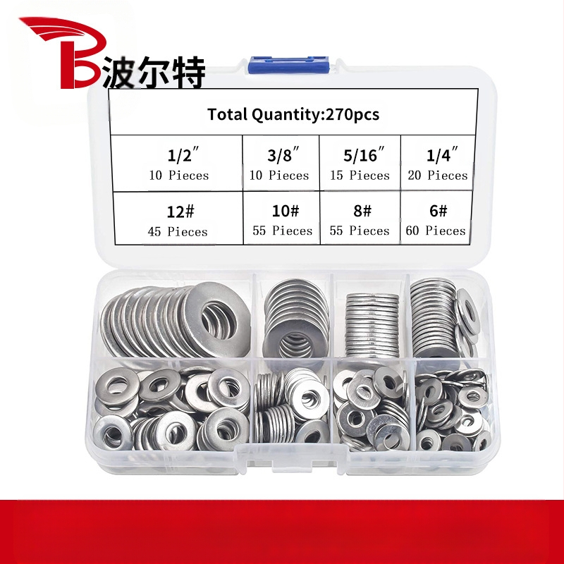 304 nehrđajući čelik, plosnate brtve, komplet u kutiji, 270 kom/190 kom, GB97 standard, Klasa A